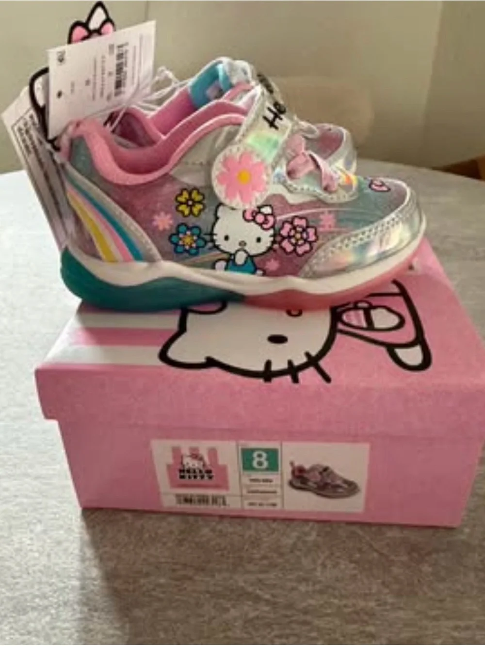 Hello Kitty Silver Iris Holographic Kids Light-Up Sneakers with Pink Accents